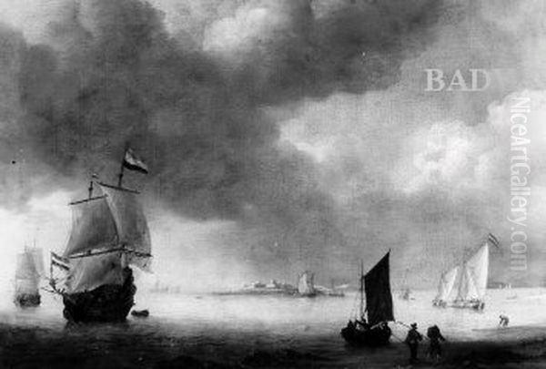 Segelboote vor der Kuste (Stille See) Oil Painting by Willem van de Velde the Younger