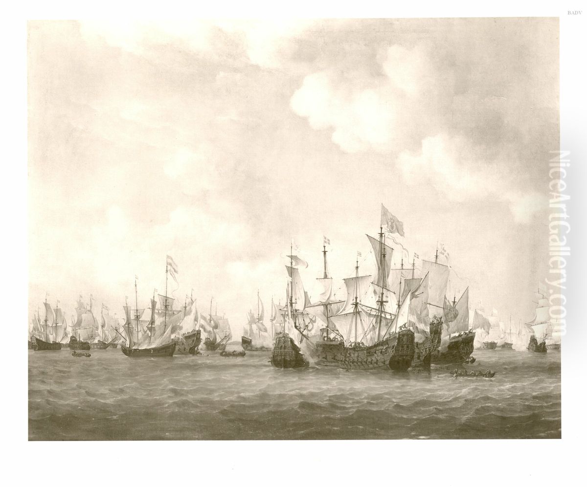 Seeschlacht bei Kijkduyn (zwischen den Niederlanden und Frankreich) Oil Painting by Willem van de Velde the Younger