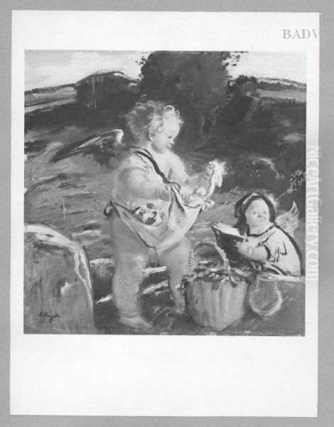 Engel beim Blumenpflucken Oil Painting by Adolf Hengeler