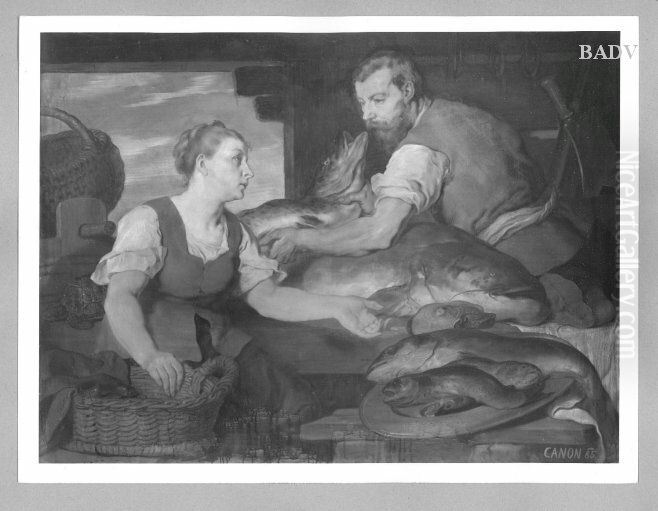 Fish seller and cook Oil Painting by Hans (Johann von Strasiripka) Canon