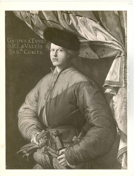 Bildnis eines jungen Mannes mit schwarzer Mutze und rotem Gewand (Graf Valsassina) Oil Painting by Lorenzo Lotto