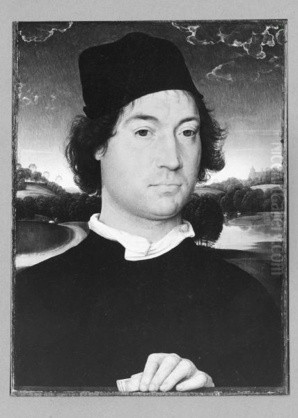Portrait of a Gentleman in Florenz vor einer Landschaft Oil Painting by (manner of) Memling, Hans