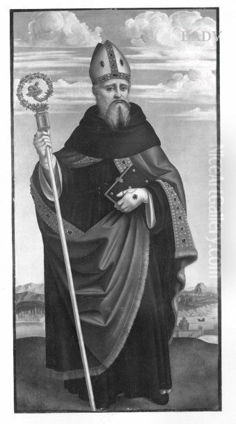 Altarflugel: Heiliger mit Mitra und Bischofsstab (St. Augustin) Oil Painting by Marco D'Oggiono