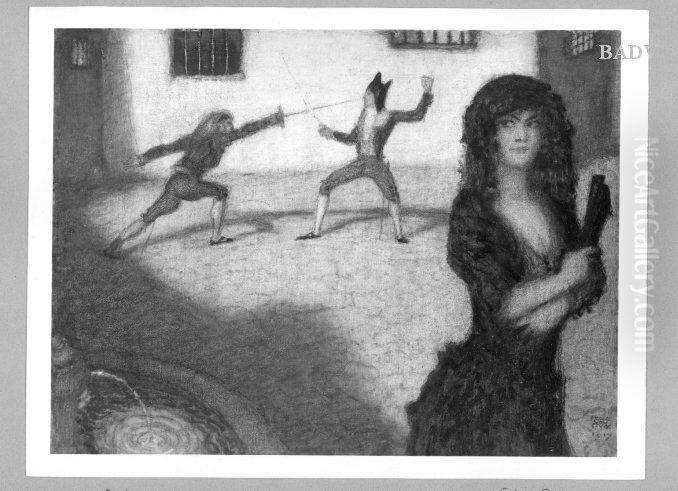 Der Zweikampf (Das spanische Duell) Oil Painting by Franz Stuck