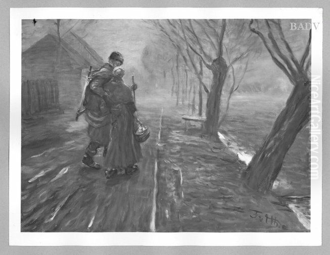 Maria + Josef on their way Oil Painting by Fritz von Uhde