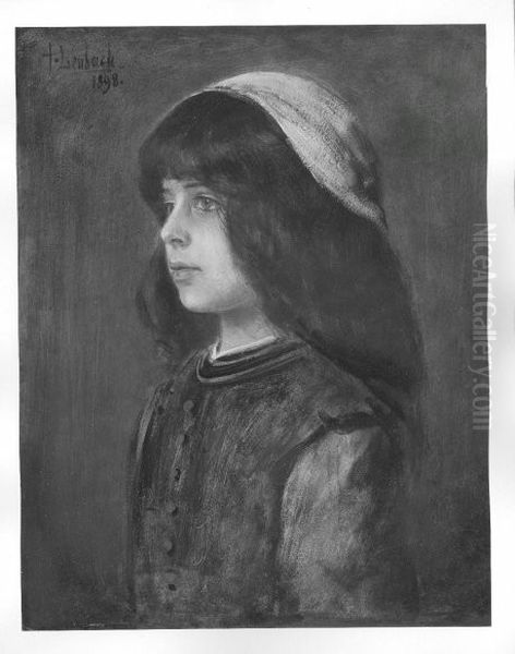 Portrait of a dark-haired girl Oil Painting by Franz von Lenbach