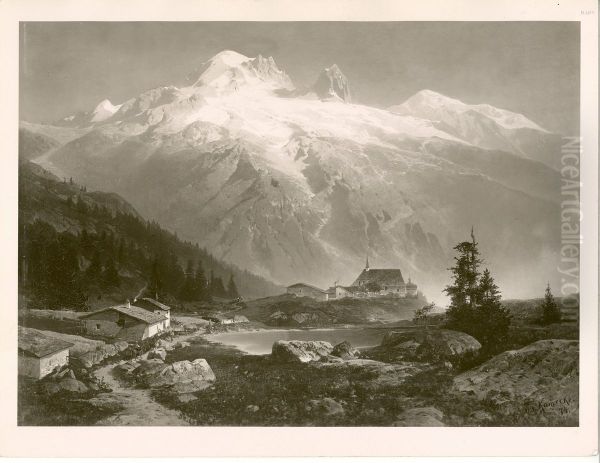 Hochgebirgslandschaft mit Dorf im Vordergrund (bei Charmonix) Oil Painting by Otto Kameke