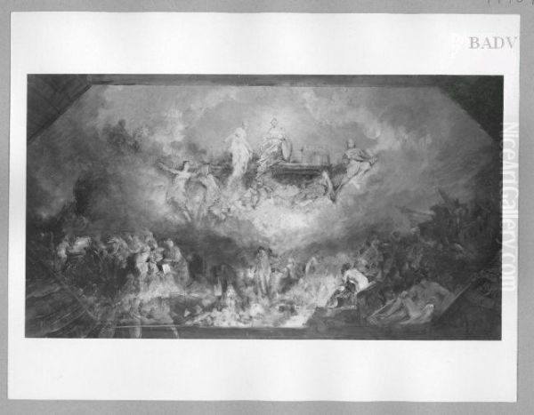 Mythologische Szene, Skizze (Kampf des Lichtes mit der Finsternis) Oil Painting by Hans Makart