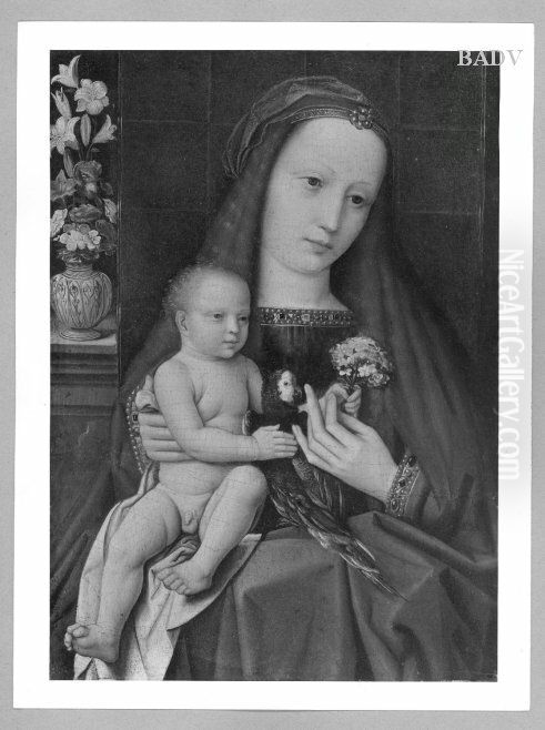 Madonna mit Papagei und Blumenstrauss Oil Painting by Ambrosius Benson