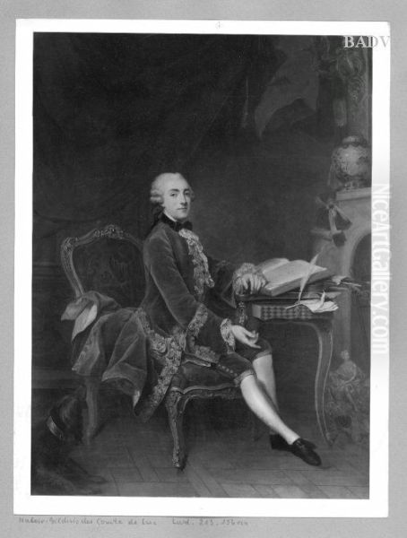 Portrat des Comte de Luc in Rot am Schreibtisch Oil Painting by Charles-Joseph Natoire