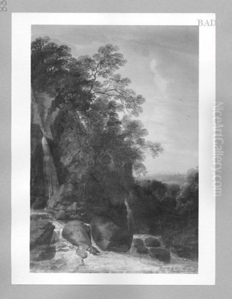 Landscape with waterfall Oil Painting by Jacques d'Arthois