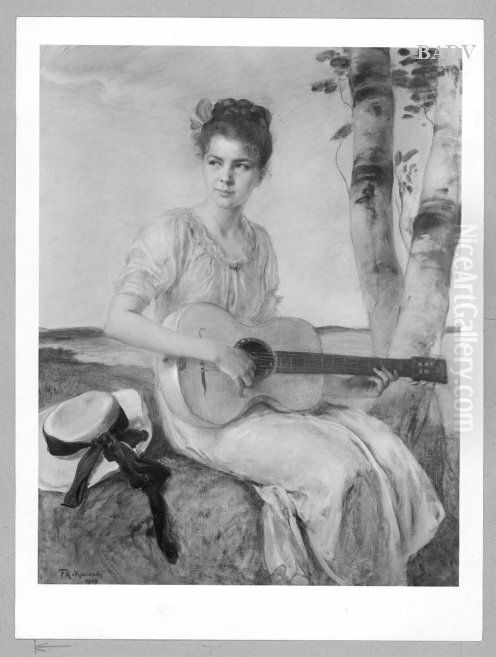 Junge Frau mit einer Laute Oil Painting by Friedrich August von Kaulbach