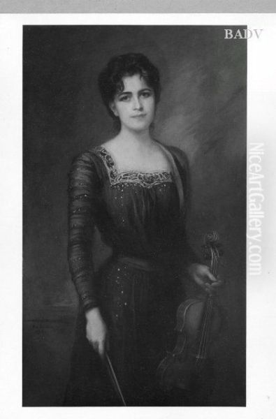 Portr. of Mrs. v. Kaulbach with violin Oil Painting by Friedrich August von Kaulbach