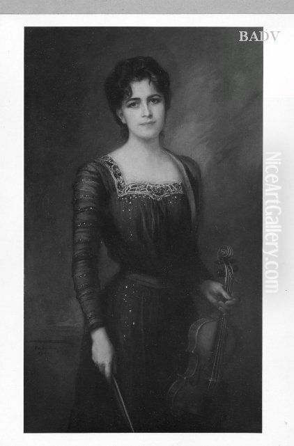 Bildnis der Frau des Kunstlers mit Geige Oil Painting by Friedrich August von Kaulbach