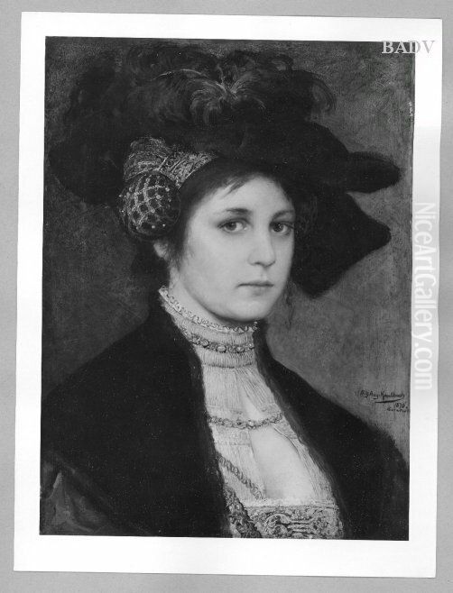 Bildnis einer jungen Frau mit Federhut Oil Painting by Friedrich August von Kaulbach