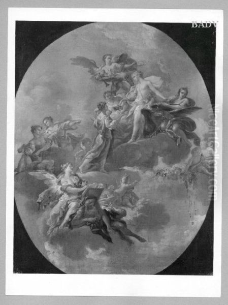 sketch for allegoric plafond-picture Oil Painting by Johann Georg Platzer