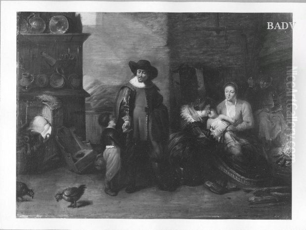 Besuch der Amme Oil Painting by Simon de Vos