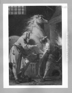 Old man with ...., youth, horse, farrier (interior) (....= unleserlich)