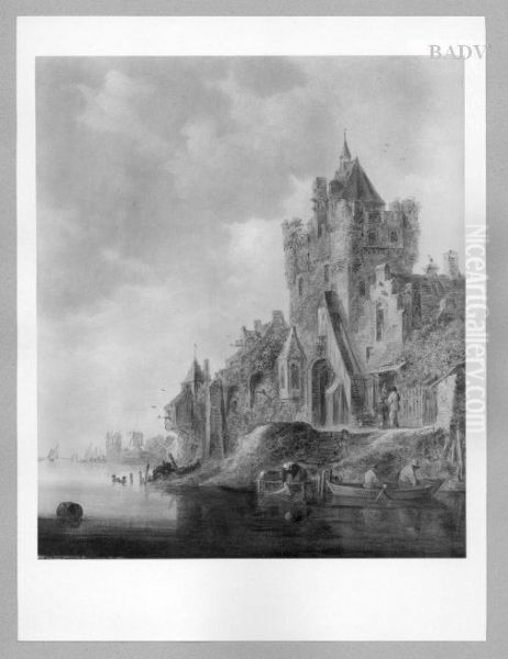 Stadttor am Fluss Oil Painting by Jan van Goyen