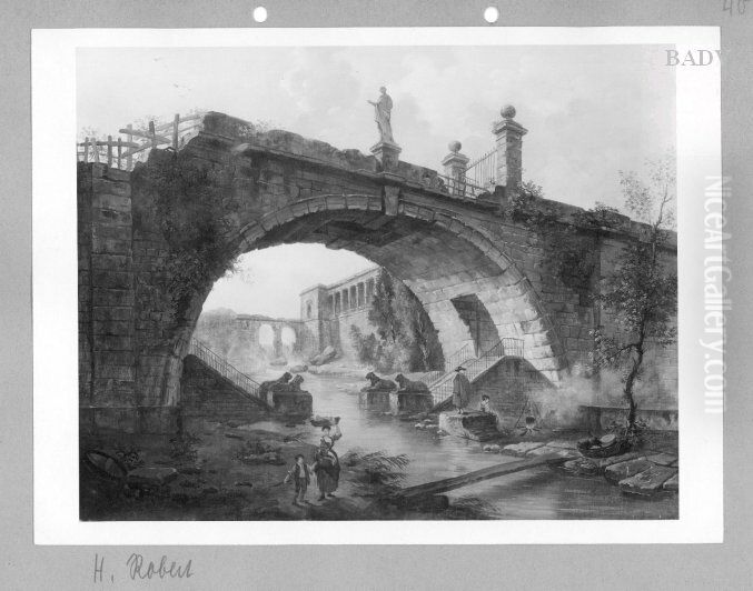 Antiker Bruckenbogen mit Staffage Oil Painting by Hubert Robert