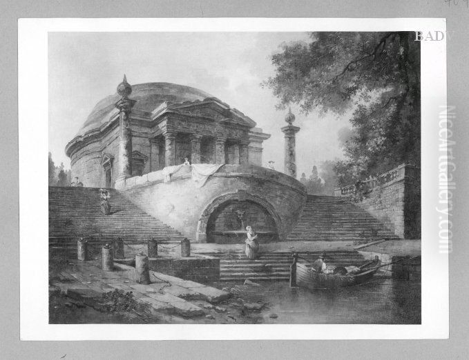 Treppenlaufe mit Tempel und Wasser Oil Painting by Hubert Robert