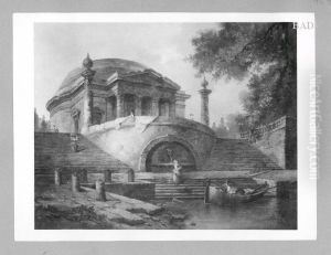 Treppenlaufe mit Tempel und Wasser