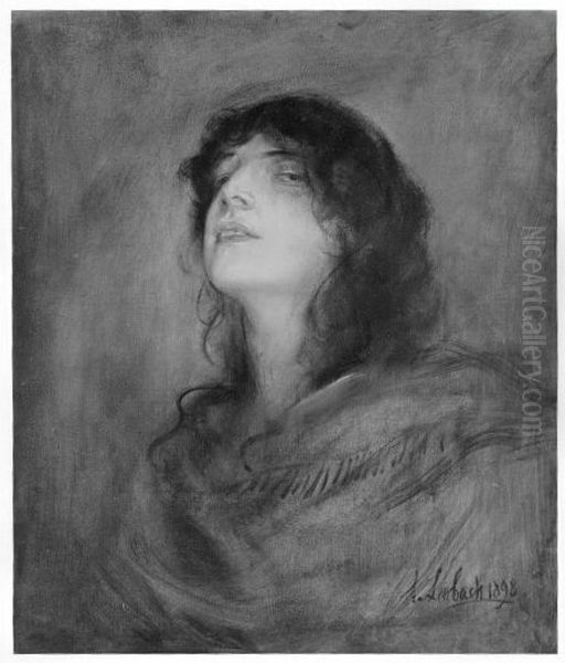 Portrat der Eleonore Duse Oil Painting by Lenbach Franz Von