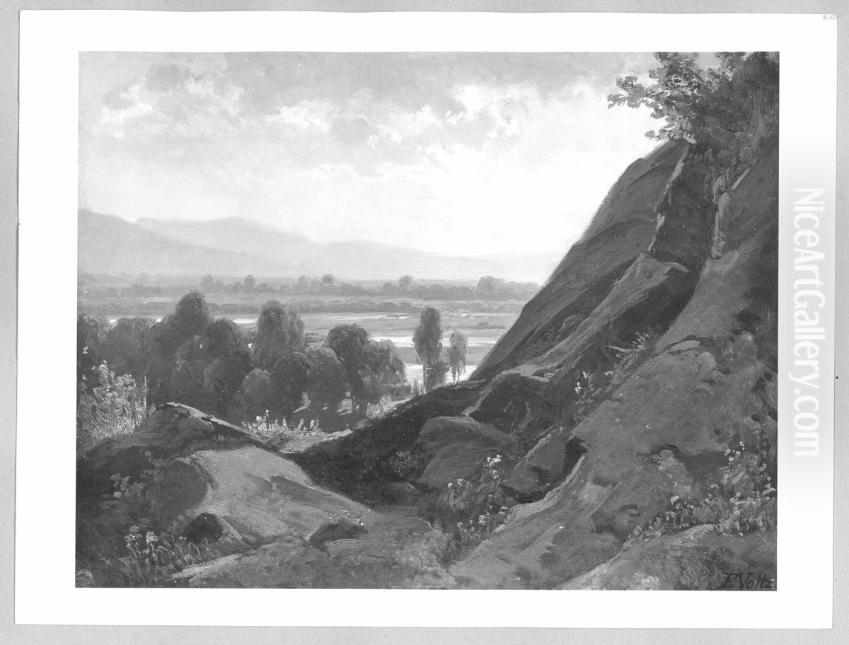Berglandschaft mit Felspartie im Vordergrund Oil Painting by Friedrich Voltz