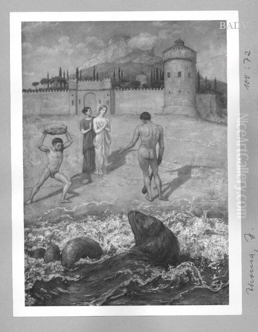 Herkules befreit die Konigstochter Oil Painting by Hans Thoma