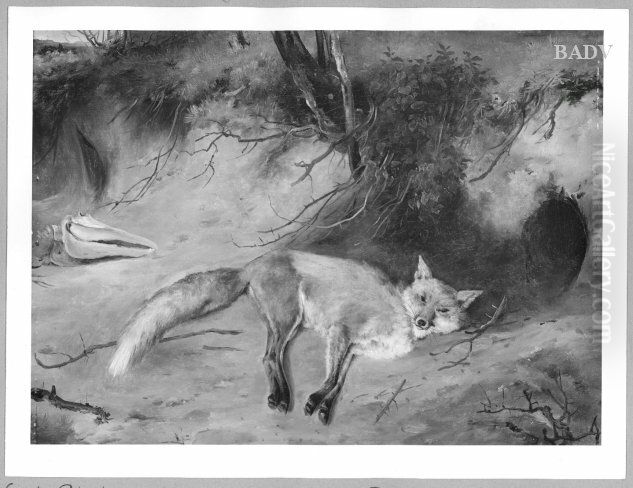 Fuchs vor einem Bau liegend Oil Painting by Carl Blechen