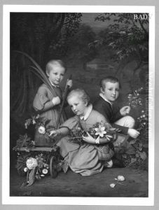 Portr. of three brothers playing with flowers