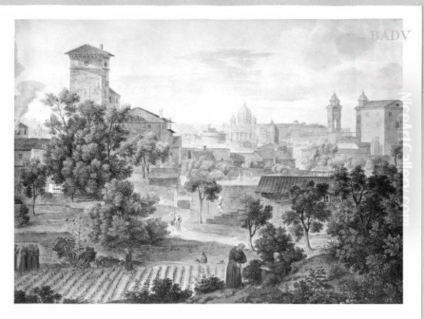 Blick vom Kloster S. Isidoro auf die Engelsburg Oil Painting by Joseph Anton Koch