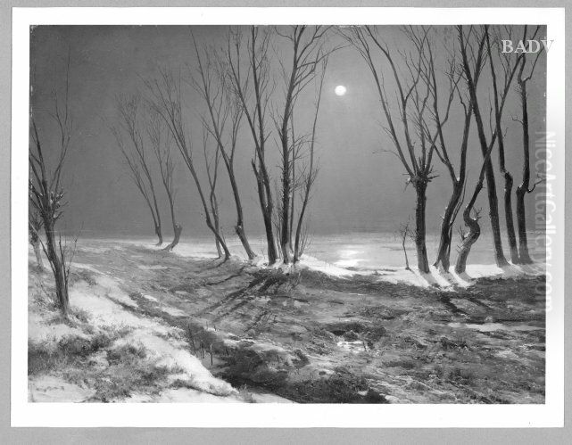 Landstrasse im Winter bei Mondschein Oil Painting by Carl Blechen
