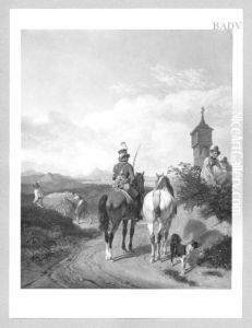 Bayerische Landschaft mit Postillion und Schnitterinnen