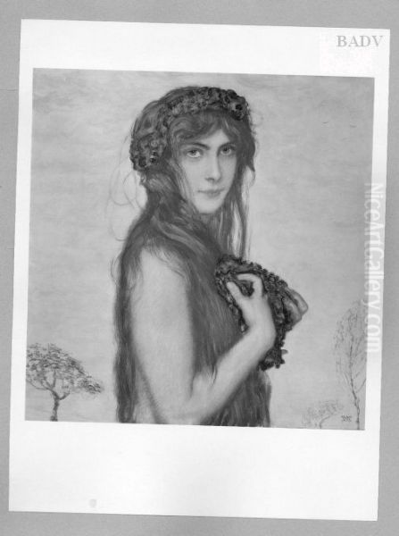 Der Fruhling, Madchen mit Veilchenkranz im Haar Oil Painting by Franz Stuck