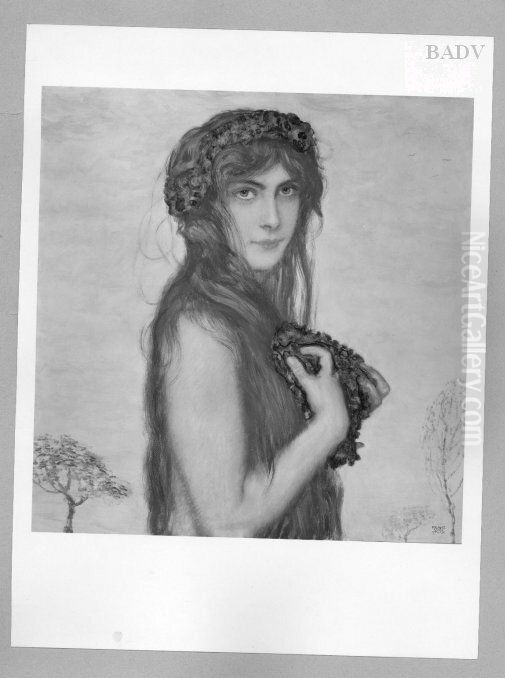 girl with wreath of violets Oil Painting by Franz Stuck