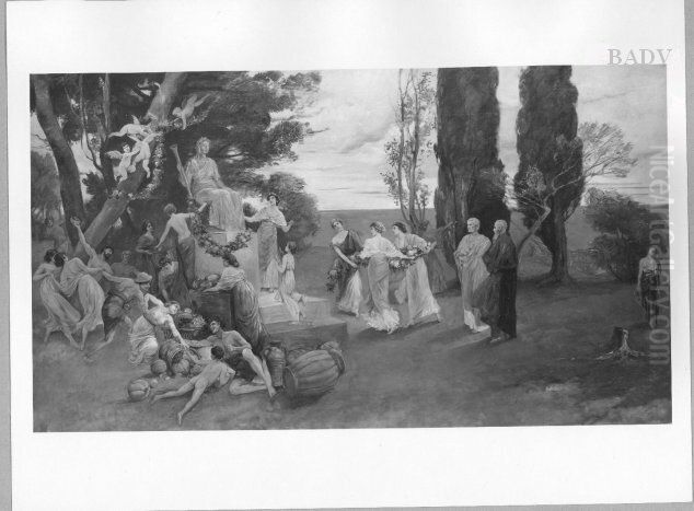 Schmuckung eines griechischen Gotterbildes Oil Painting by Friedrich August von Kaulbach