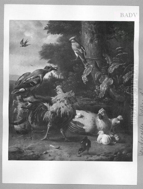 Huhner, Ente und Haher Oil Painting by Melchior D'Hondecoeter