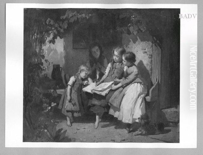 Girls reading Oil Painting by Rudolf Hirth Du Frenes