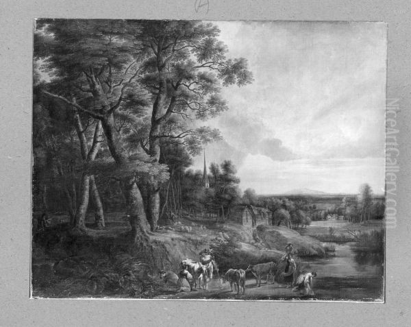 Landscape with a water-mill Oil Painting by Lucas Van Uden