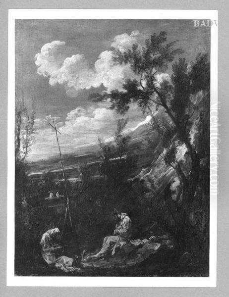 two monk hermits at a mountain slope Oil Painting by Alessandro Magnasco