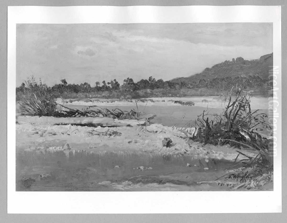 landscape at the river Oil Painting by Joseph Wenglein