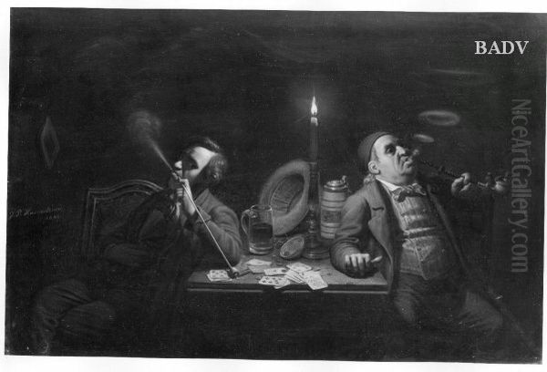 Die Spieler (die beiden Raucher) Oil Painting by Johann Peter Hasenclever