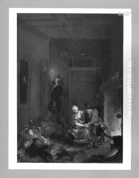 Interieur mit Szene am Kamin (die Nacht in der Poststation) Oil Painting by Januarius Zick