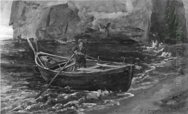 Fischer im Boot Oil Painting by Johan Wilhelm Ludwig Dahl