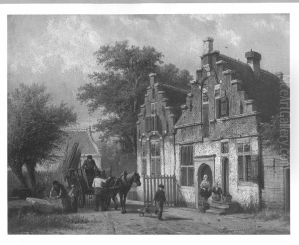 Alte hollandische Hauser mit Staffage Oil Painting by Cornelis Springer