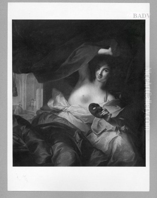 Weibliche Figur, Halbakt, mit Maske Oil Painting by Jean-Marc Nattier