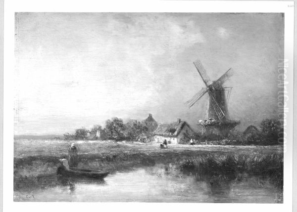 Landschaft mit Windmuhle Oil Painting by Constant Troyon