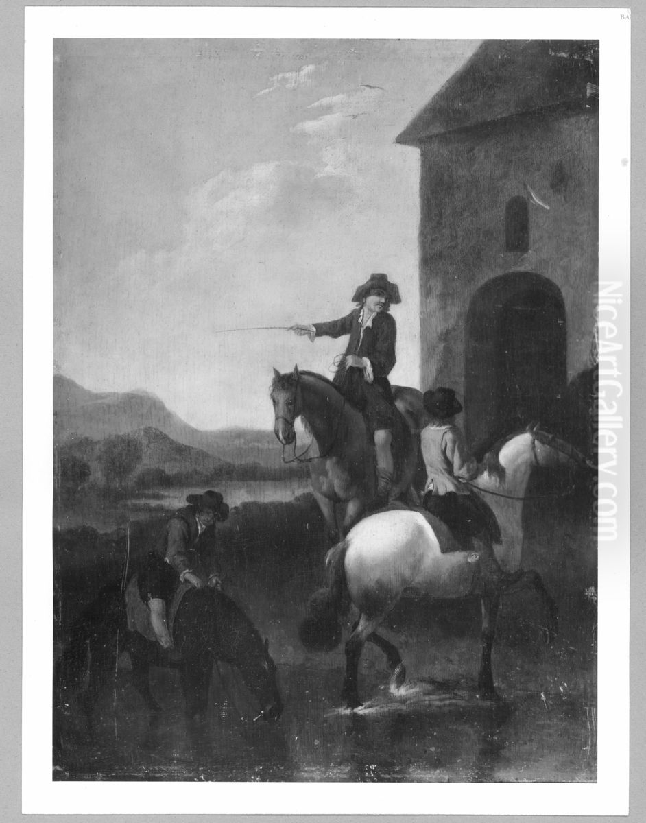 Drei Reiter vor einem Haus Oil Painting by Aelbert Cuyp