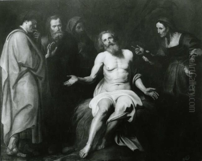 Job seated on a dunghill between his wife and his three friends (Job 1-42) Oil Painting by (studio of) Rubens, Peter Paul